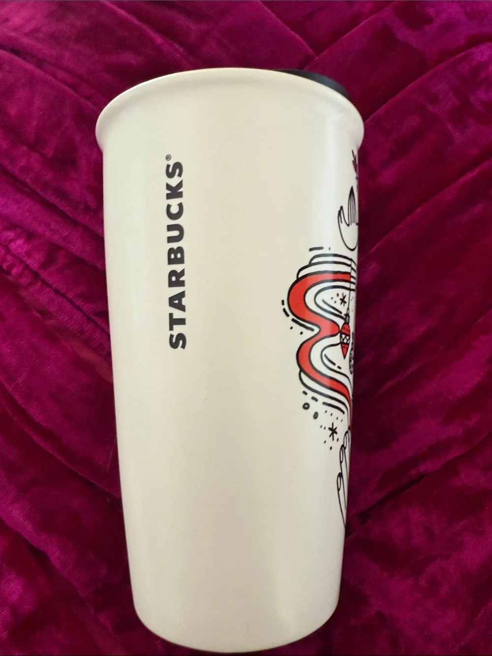 Starbucks Holiday Hand Holding Ceramic Travel Tumbler